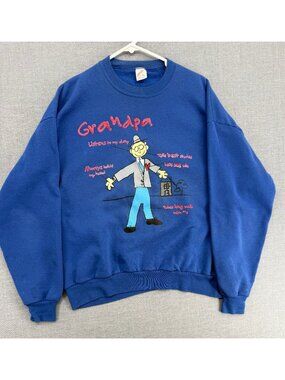 Vtg Jerzees Blue Sweatshirt Mens XL Made In USA Grandpa Cartoon Y2K